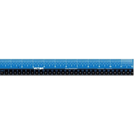 Victor Technology 12 in. Tech Easy Read Metal Ruler with Cork Back Blue 1499288